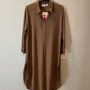 Women with Control Tan Long Sleeve Tunic Shirt
